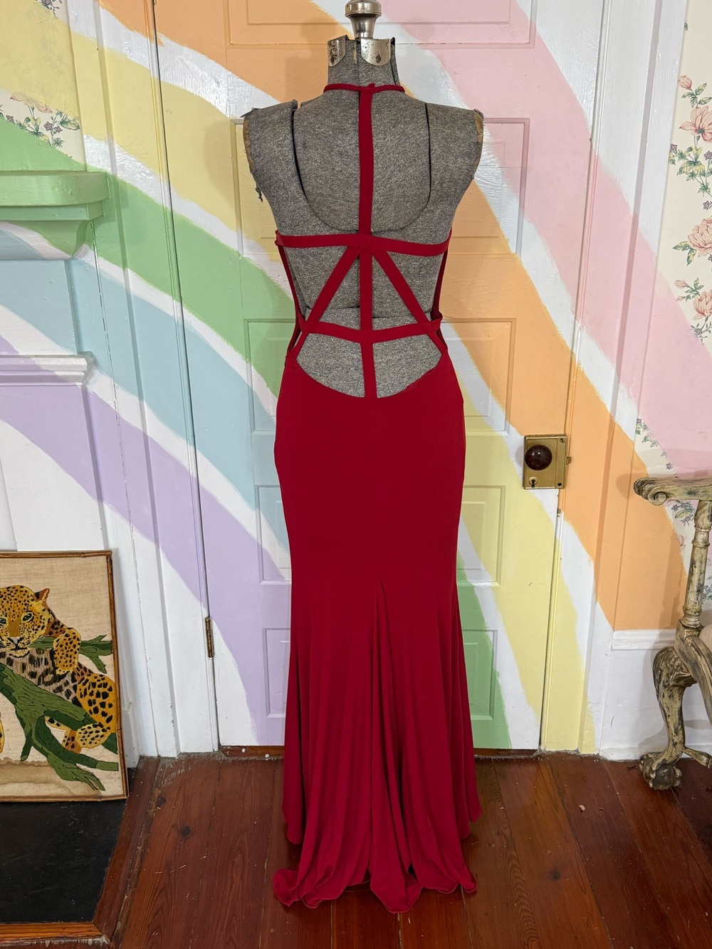 Vintage JVN by Jovani Red Strappy Back Mermaid Formal Prom Evening Gown Sz 4 🧡🍄 - Picture 7 of 12